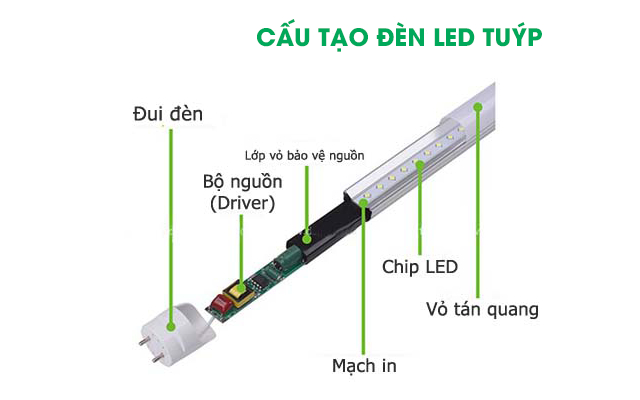 Cấu tạo đèn tuýp led